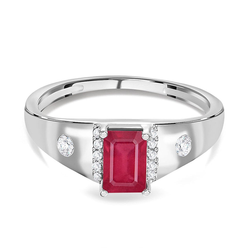 African Ruby and Natural Zircon Halo Ring in Sterling Silver