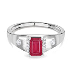 African Ruby and Natural Zircon Halo Ring in Sterling Silver