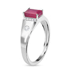 African Ruby and Natural Zircon Halo Ring in Sterling Silver
