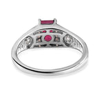 African Ruby and Natural Zircon Halo Ring in Sterling Silver
