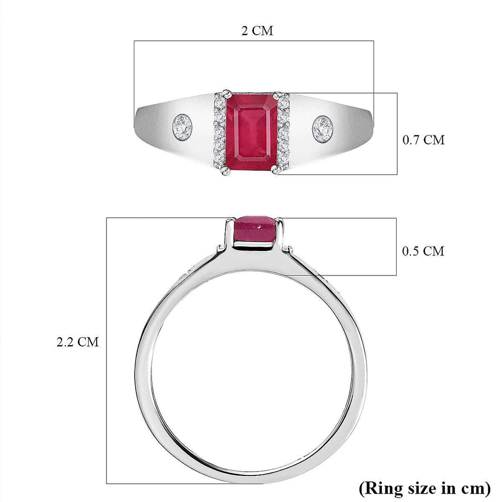 African Ruby and Natural Zircon Halo Ring in Sterling Silver