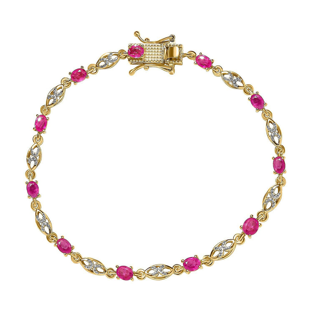 Burmese Ruby Bracelet (Size - 7.0) with GB Lock Box in 18K Vermeil Yellow Gold Plated Sterling Silver 2.35 Ct