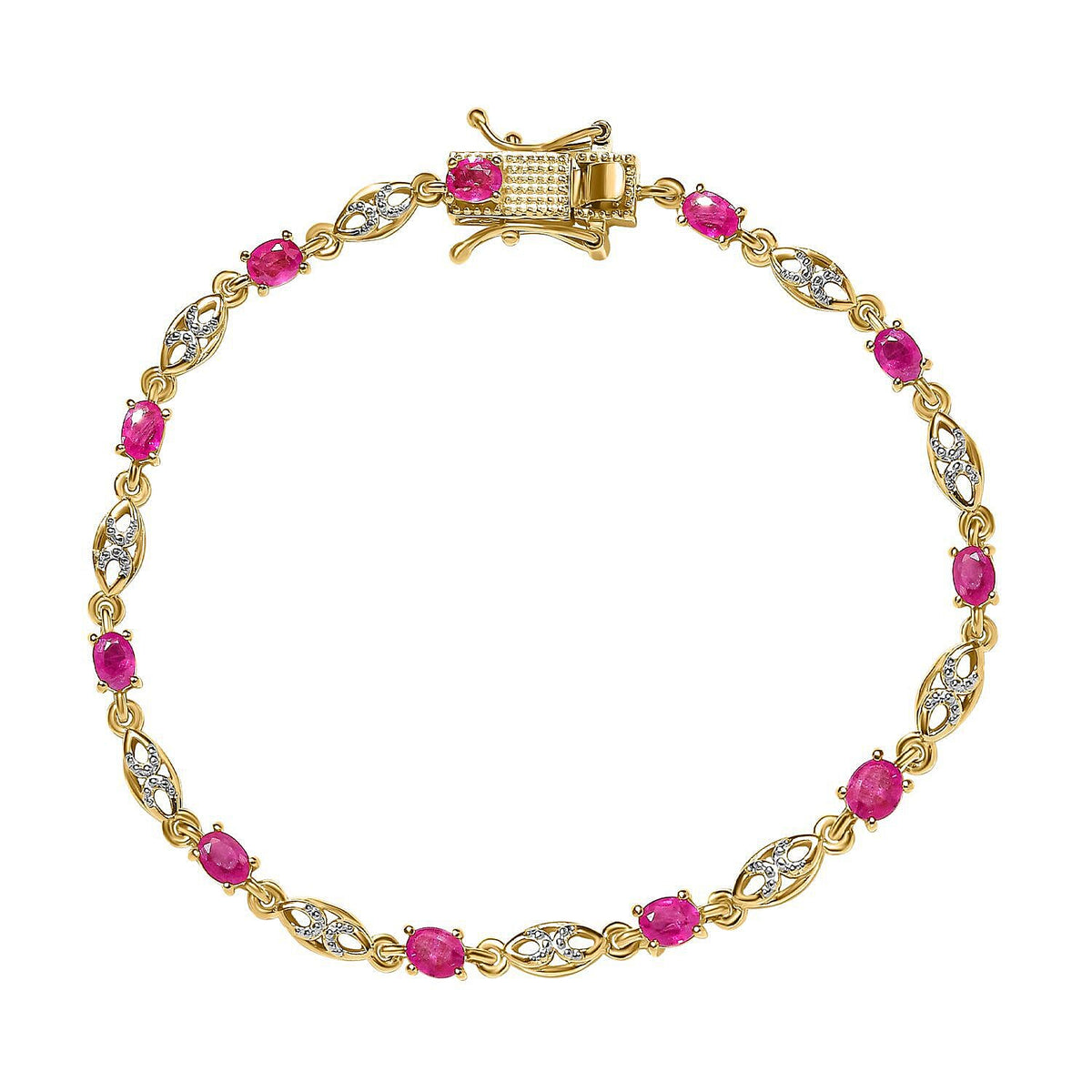 Ruby Bracelet (Size - 7.0) in 18K Vermeil Yellow Gold Plated Sterling Silver 2.35 Ct, Silver Wt 6.90 Gms 7260728 0