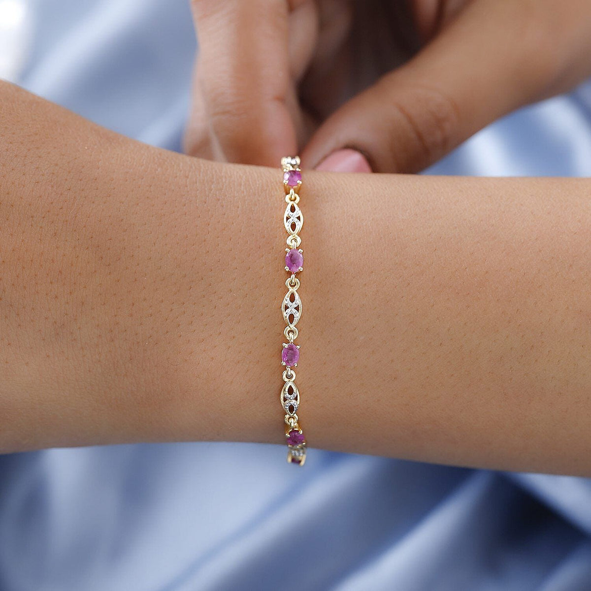 Ruby Bracelet (Size - 7.0) in 18K Vermeil Yellow Gold Plated Sterling Silver 2.35 Ct, Silver Wt 6.90 Gms 7260728 3