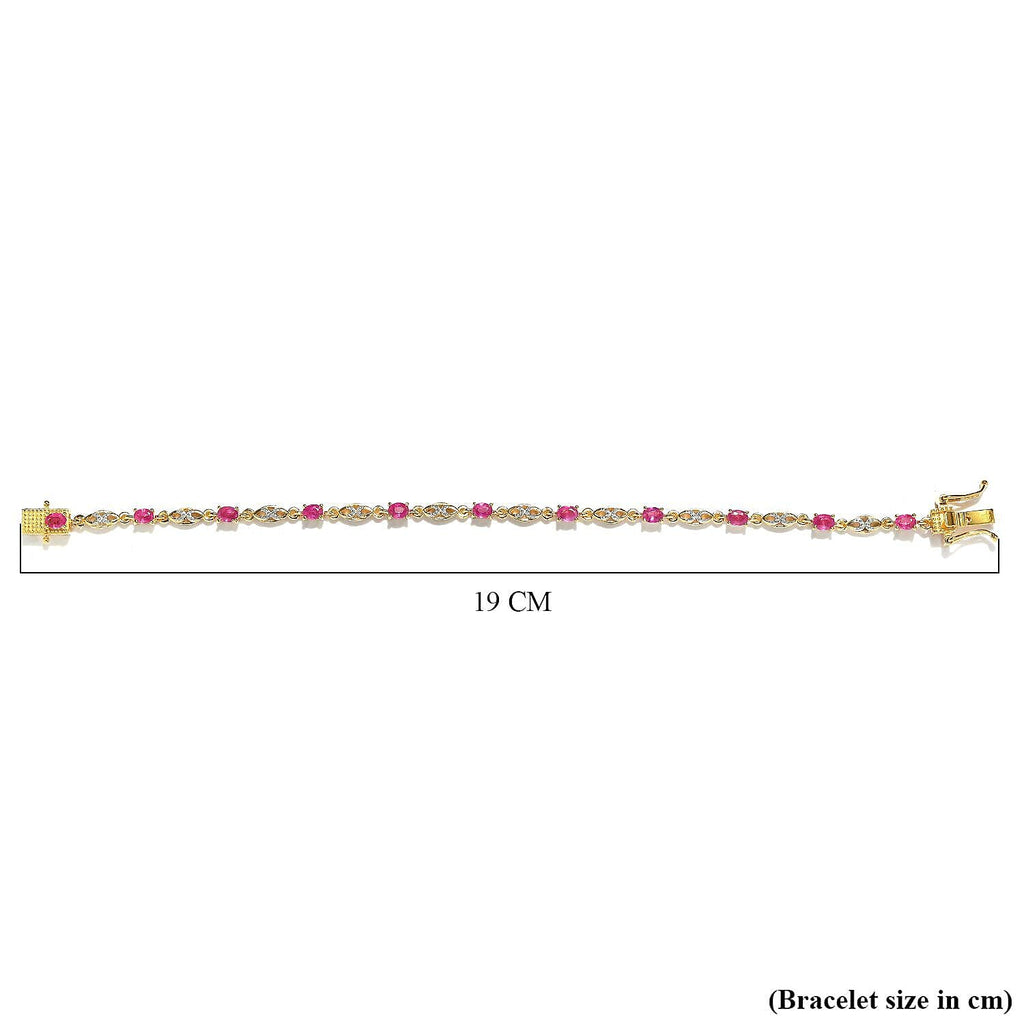Burmese Ruby Bracelet (Size - 7.0) with GB Lock Box in 18K Vermeil Yellow Gold Plated Sterling Silver 2.35 Ct