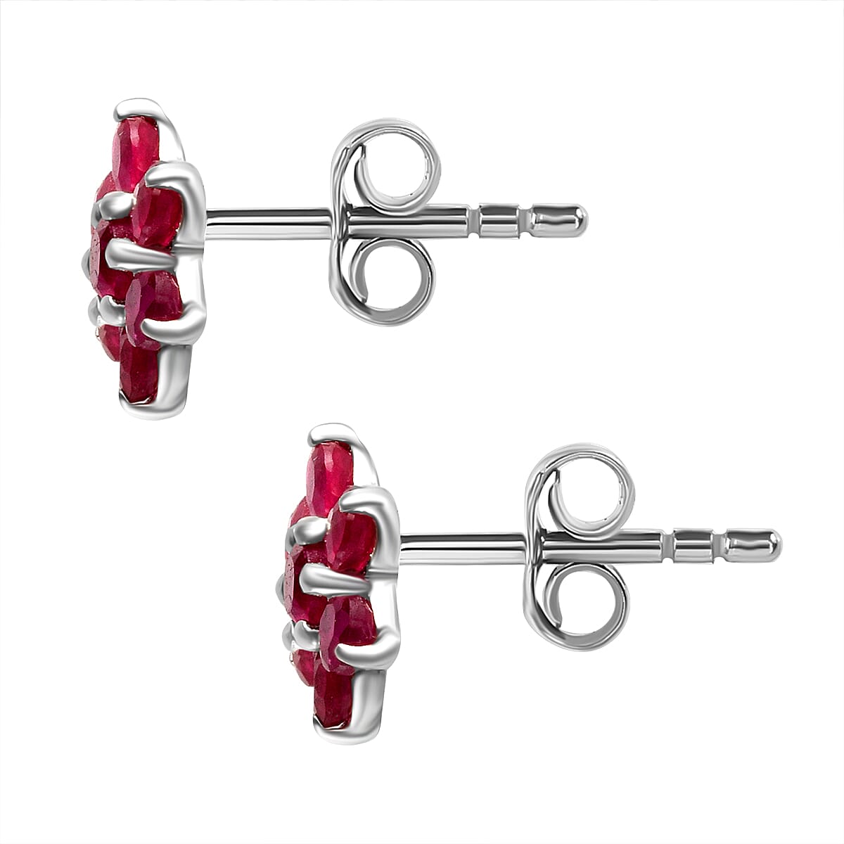 Ruby Floral Earrings with Push Back in Rhodium Overlay Sterling Silver 1.25 Ct. 2428979 3