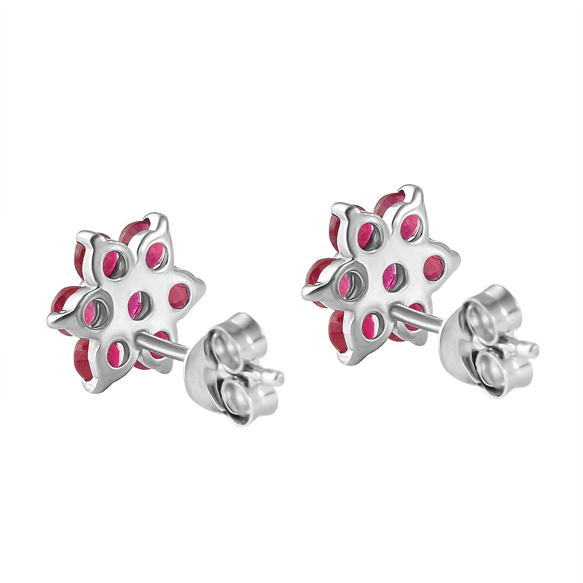 Ruby Floral Earrings with Push Back in Rhodium Overlay Sterling Silver 1.25 Ct. 2428979 4
