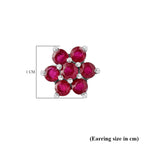 Ruby Floral Earrings with Push Back in Rhodium Overlay Sterling Silver 1.25 Ct.