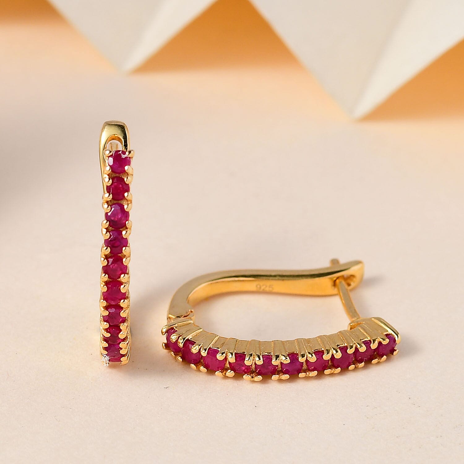 Ruby J Hoop Half Hoop Earring (With Clasp) in 18K Vermeil Yellow Gold Plated Sterling Silver 7199594 1