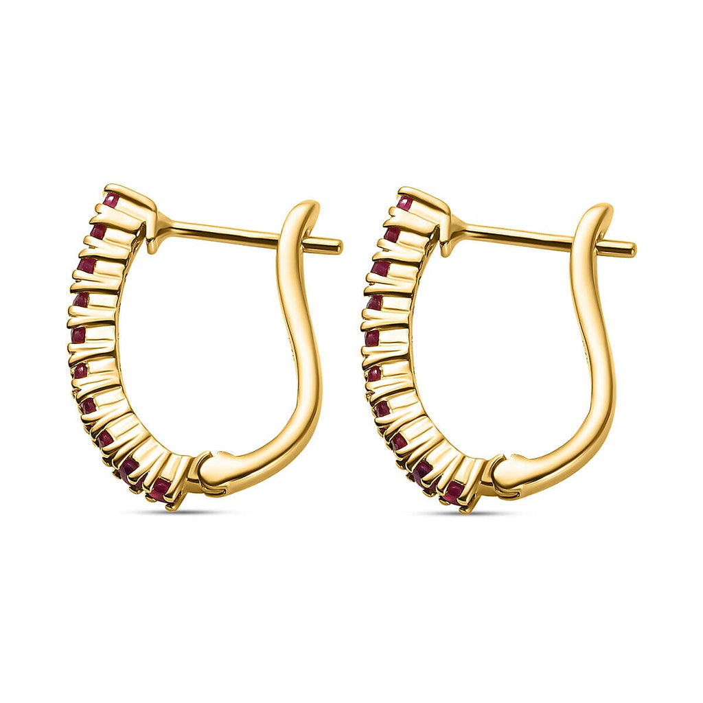 African Ruby Hoop Earrings in 18K Vermeil Gold Plated Sterling Silver