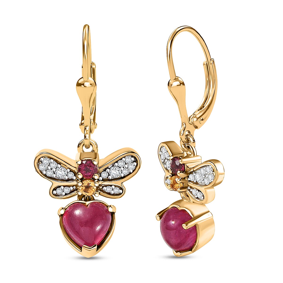 GP Italian Garden Collection - Ruby &amp; Multi Gemstones Earring with Lever Back in 18K Vermeil Yellow Gold Plated Sterling Silver 3.70 Ct. 8037290 0