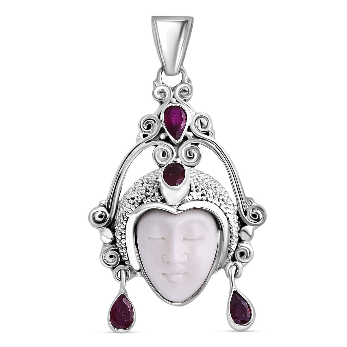 Ruby &amp; Ox Bone Statement Pendant Sterling Silver 8.56 Ct, Silver Wt. 12.50 Gms. 8216645 0