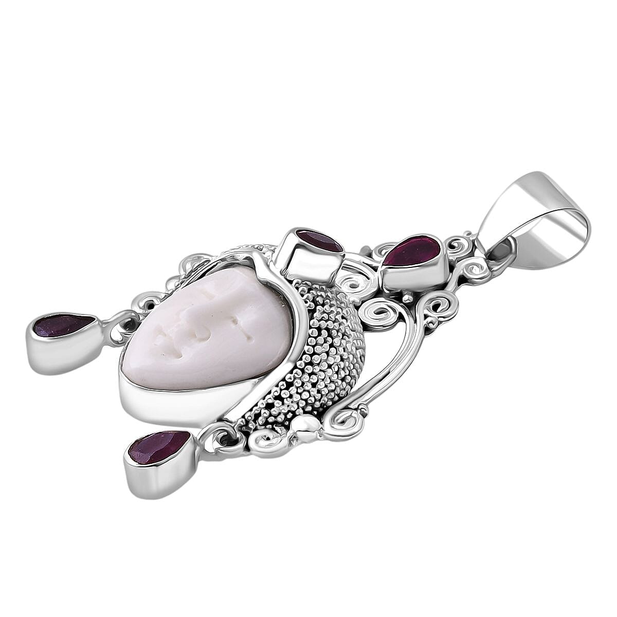 Ruby &amp; Ox Bone Statement Pendant Sterling Silver 8.56 Ct, Silver Wt. 12.50 Gms. 8216645 3