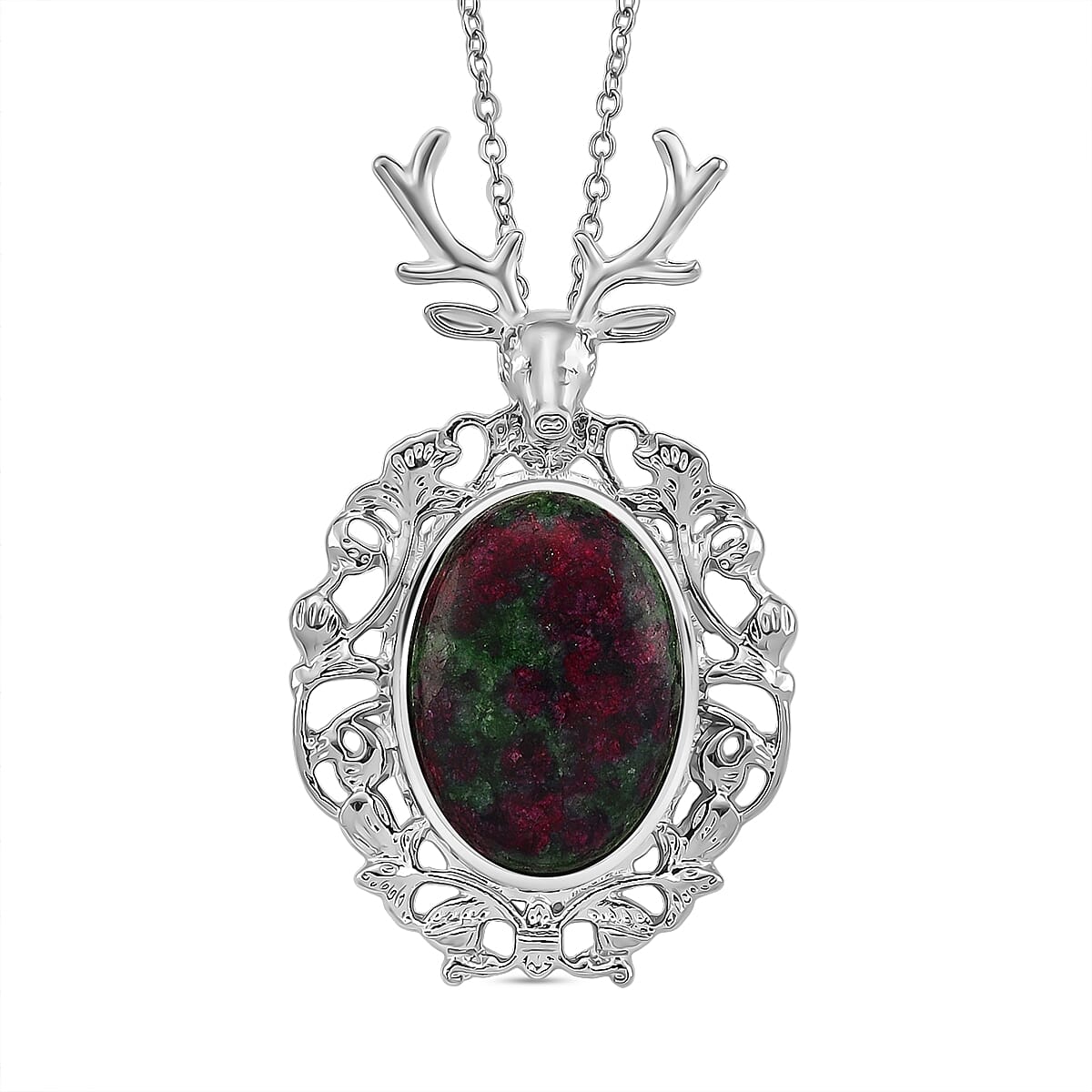 Ruby Quartzite Solitaire Pendant with Chain (Size 20-2 Ext) in Silver Tone 40.00 Ct.(36x32) 4426086 0