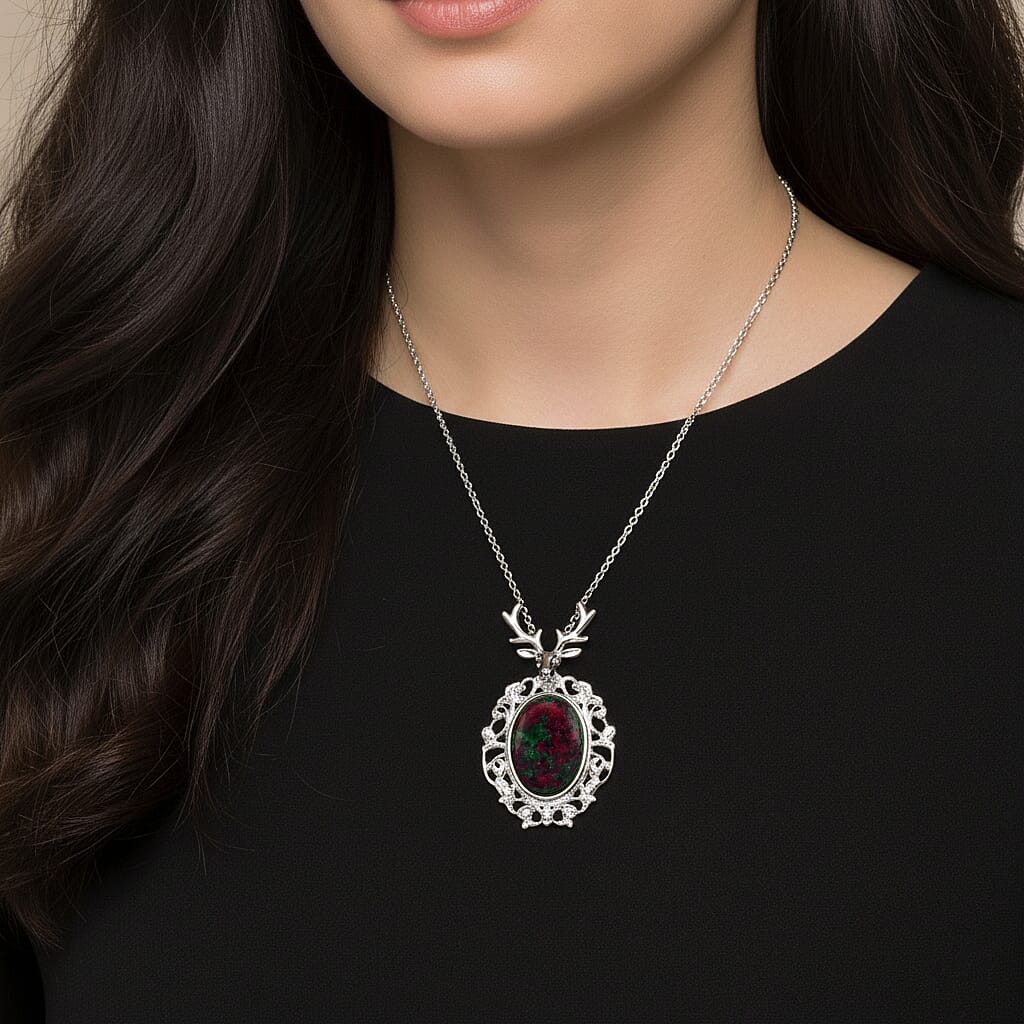 Ruby Quartzite Solitaire Pendant with Chain (Size 20-2 Ext) in Silver Tone 40.00 Ct.(36x32) 4426086 3