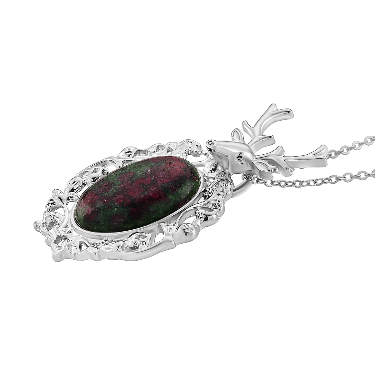 Ruby Quartzite Solitaire Pendant with Chain (Size 20-2 Ext) in Silver Tone 40.00 Ct.(36x32) 4426086 4