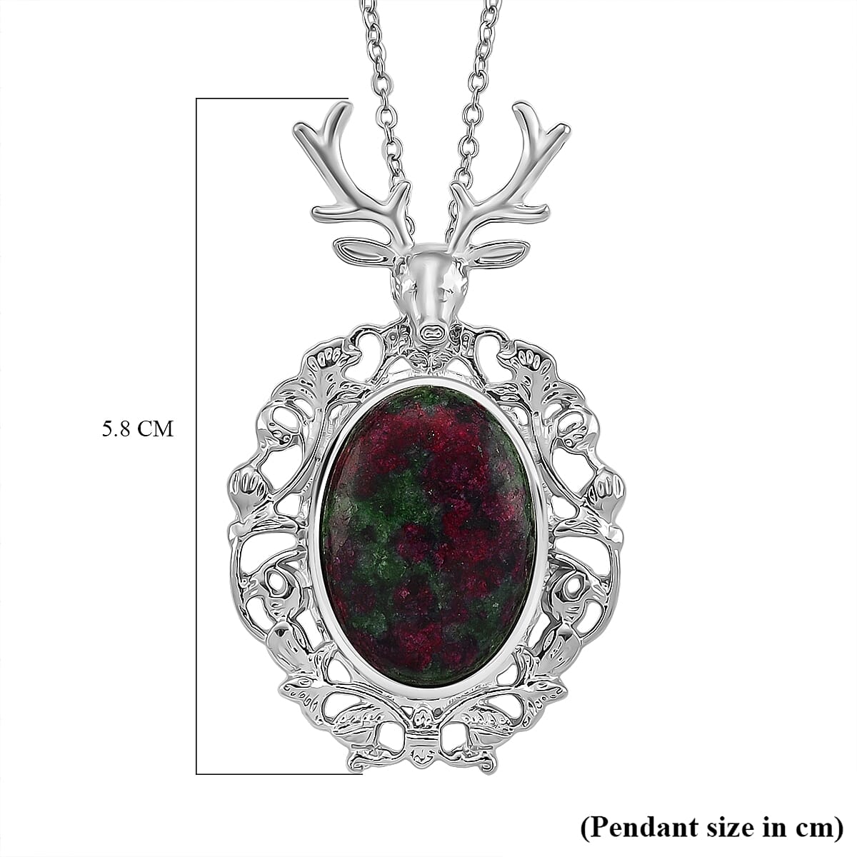 Ruby Quartzite Solitaire Pendant with Chain (Size 20-2 Ext) in Silver Tone 40.00 Ct.(36x32) 4426086 7