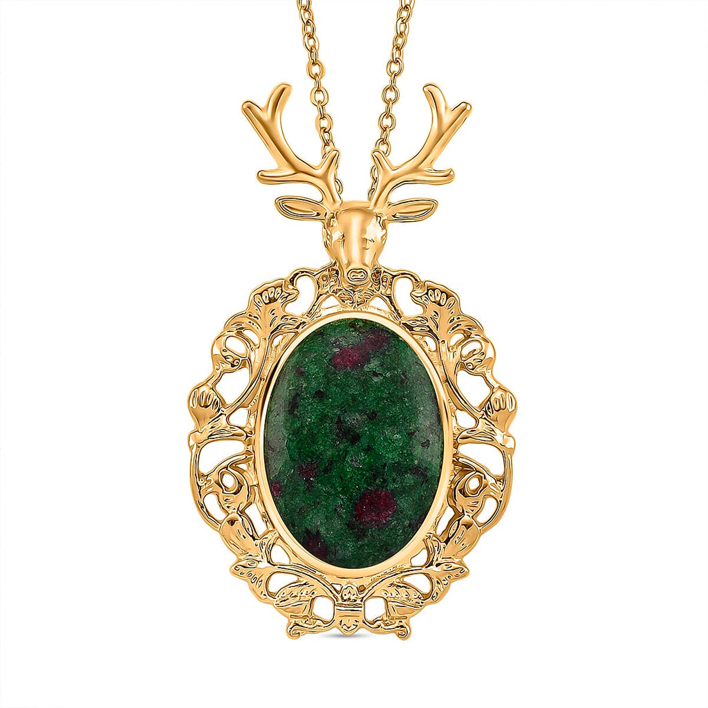 Ruby Quartzite Solitaire Pendant with Chain (Size 20-2 Ext) in Yellow Gold Tone 40.00 Ct.
