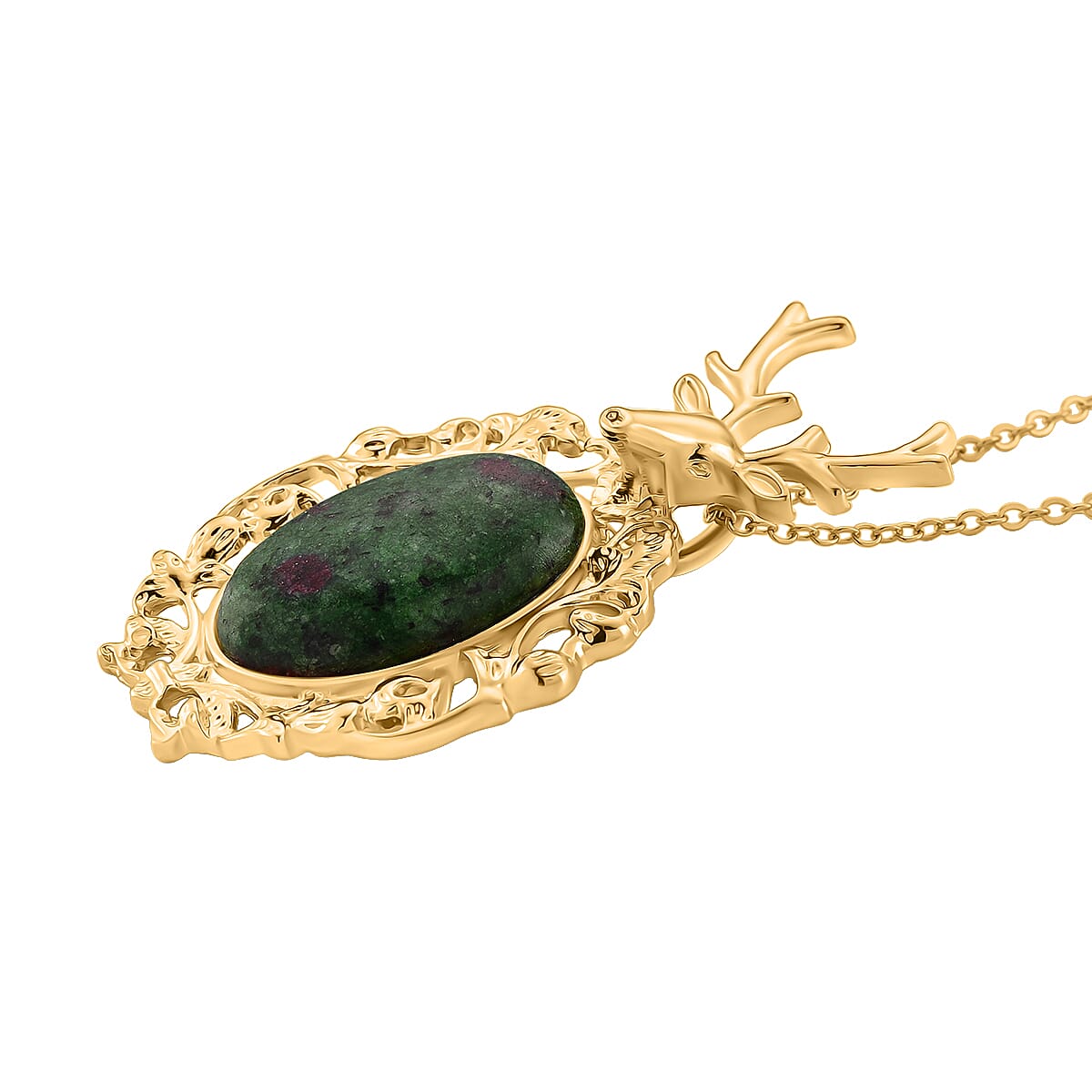 Ruby Quartzite Solitaire Pendant with Chain (Size 20-2 Ext) in Yellow Gold Tone 40.00 Ct. (36x32) V32357209 4