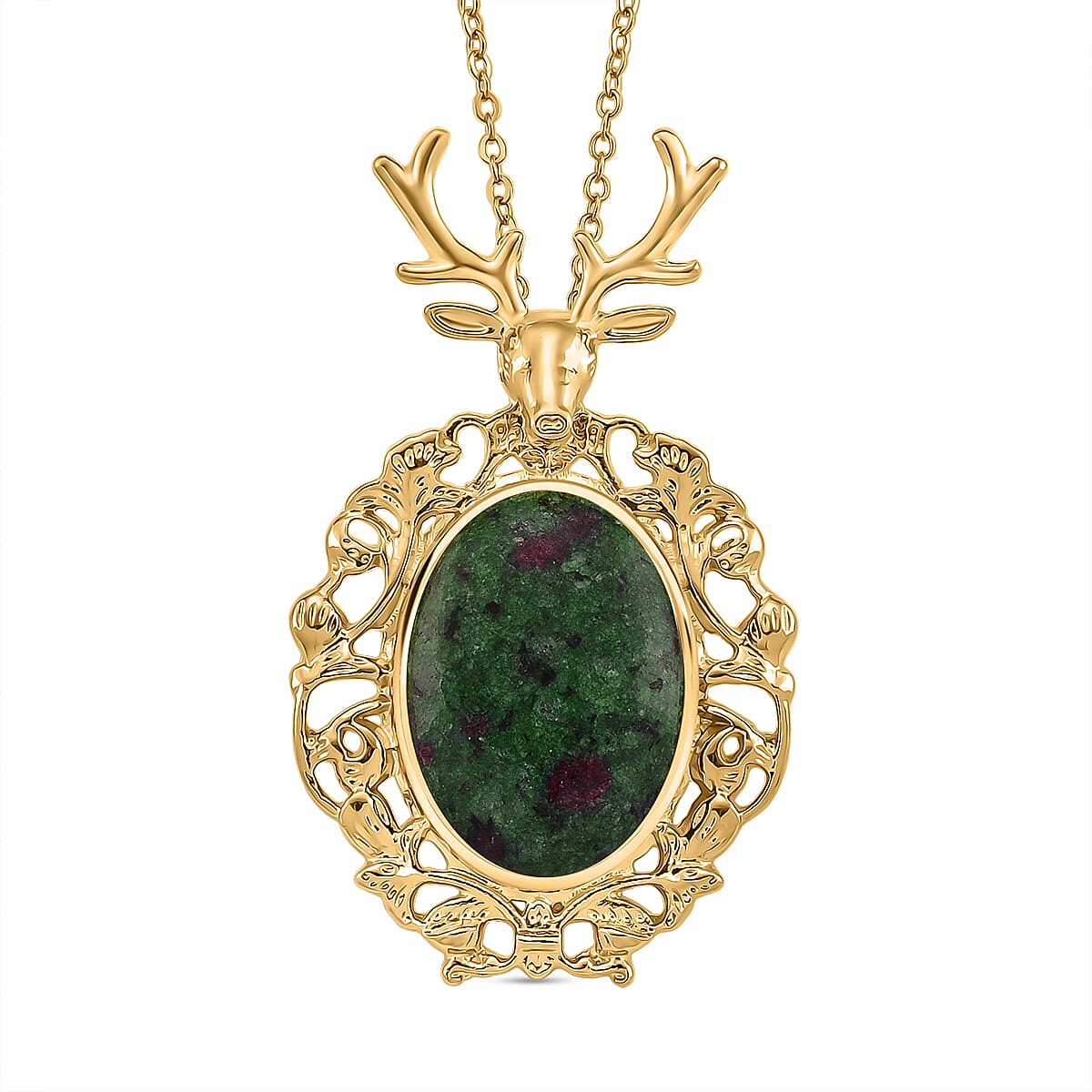 Ruby Quartzite Solitaire Pendant with Chain (Size 20-2 Ext) in Yellow Gold Tone 40.00 Ct. (36x32) V32357209 0