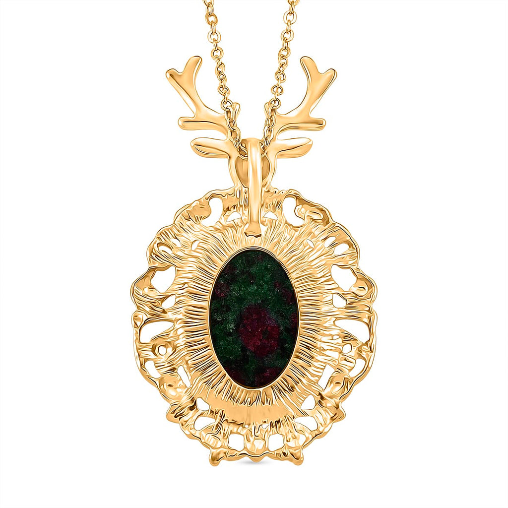 Ruby Quartzite Solitaire Pendant with Chain (Size 20-2 Ext) in Yellow Gold Tone 40.00 Ct. (36x32)