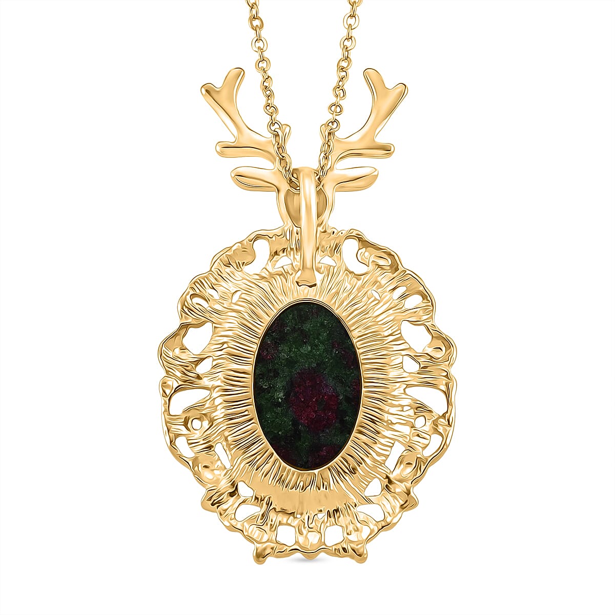 Ruby Quartzite Solitaire Pendant with Chain (Size 20-2 Ext) in Yellow Gold Tone 40.00 Ct. (36x32) V32357209 5