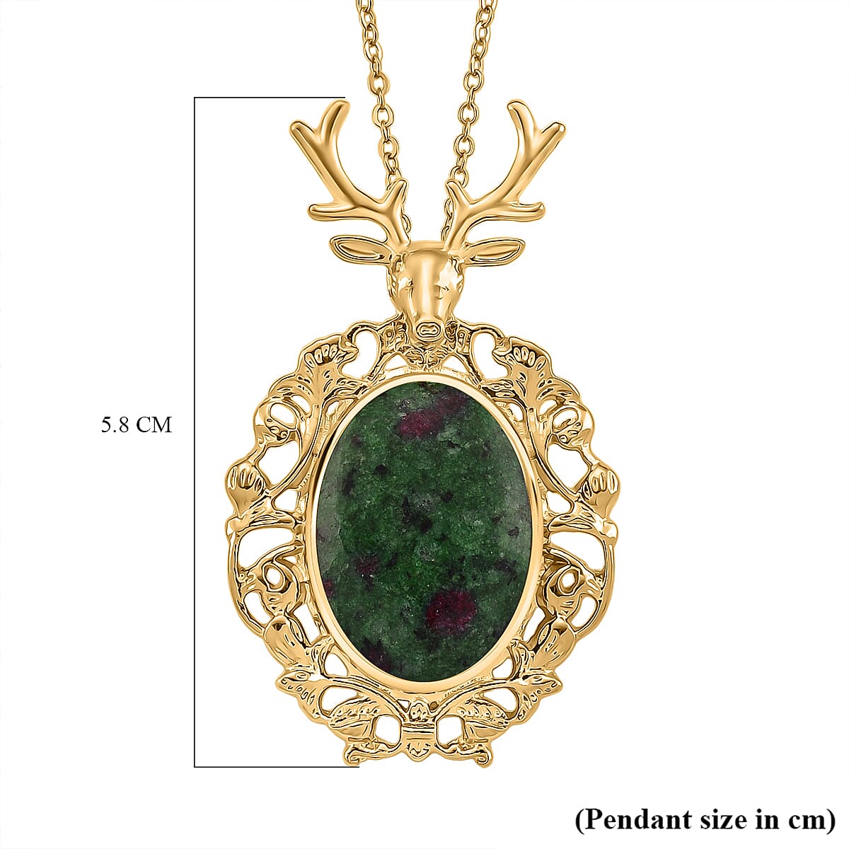 Ruby Quartzite Solitaire Pendant with Chain (Size 20-2 Ext) in Yellow Gold Tone 40.00 Ct. (36x32) V32374249 7