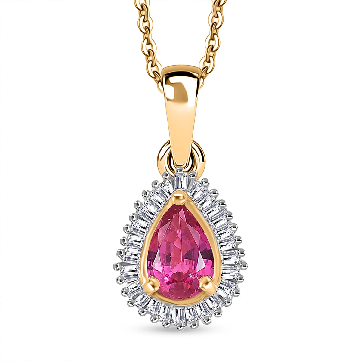 Natural Unheated Ruby &amp; White Zircon Pendant with Chain (Size 20) in 18K Vermeil Yellow Gold Plated Sterling Silver 4398889 0