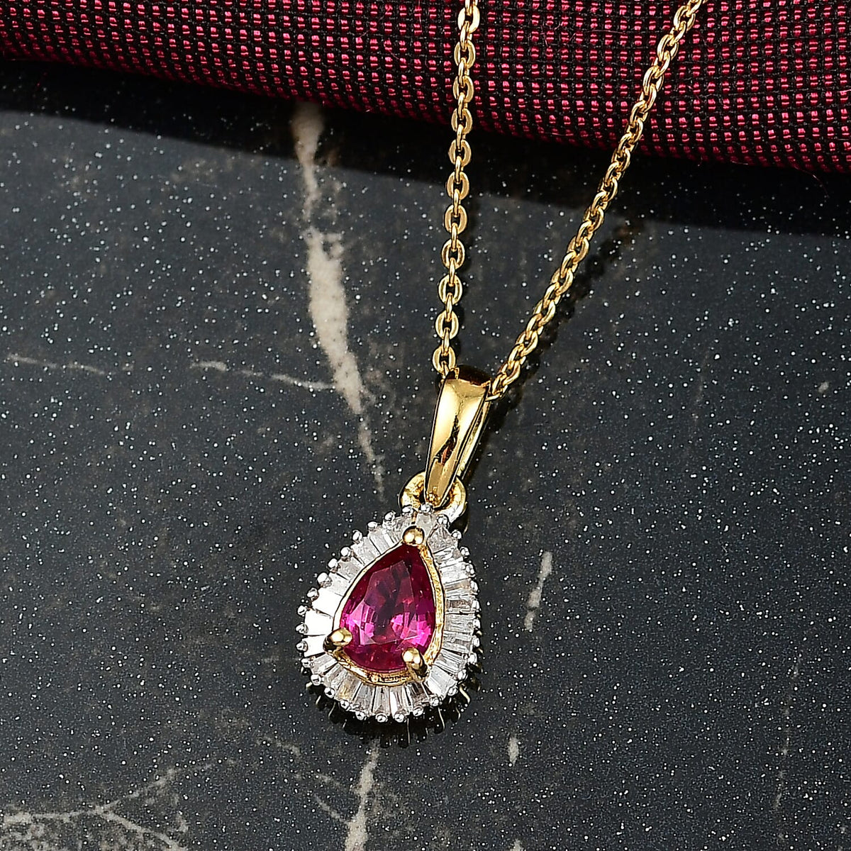 Natural Unheated Ruby &amp; White Zircon Pendant with Chain (Size 20) in 18K Vermeil Yellow Gold Plated Sterling Silver 4398889 3