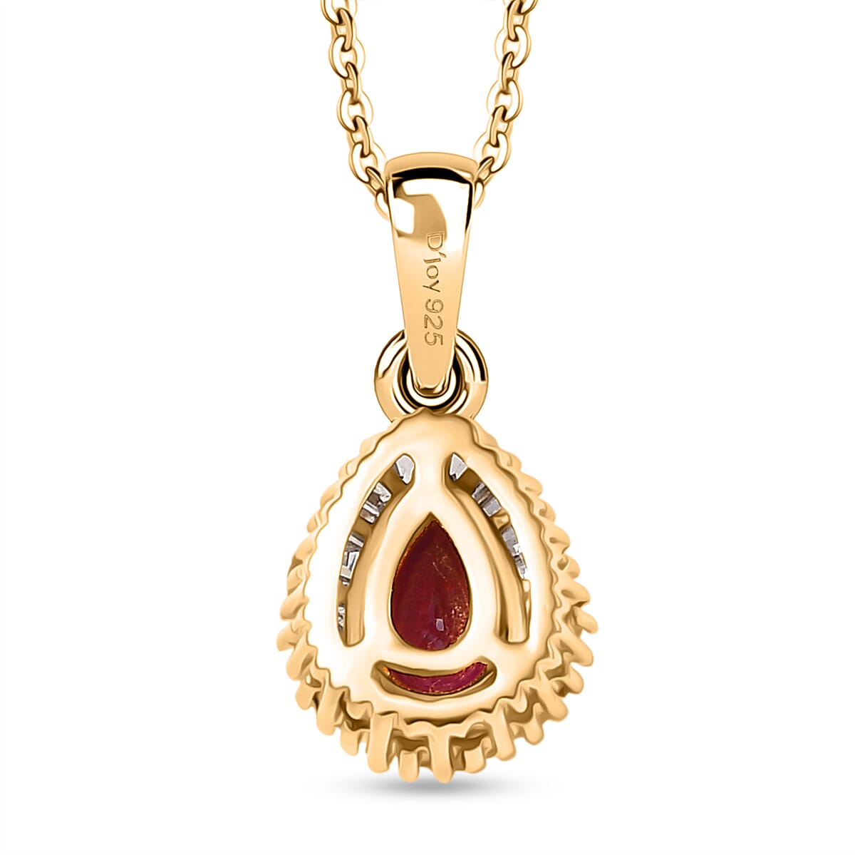 Natural Unheated Ruby &amp; White Zircon Pendant with Chain (Size 20) in 18K Vermeil Yellow Gold Plated Sterling Silver 4398889 5
