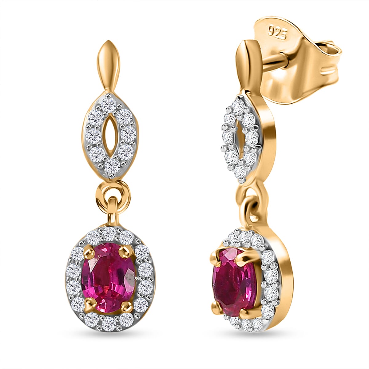 Natural Unheated Ruby, White Zircon Halo Earring in 18K Vermeil Yellow Gold Over Sterling Silver 0.67 Ct. 8195742 0