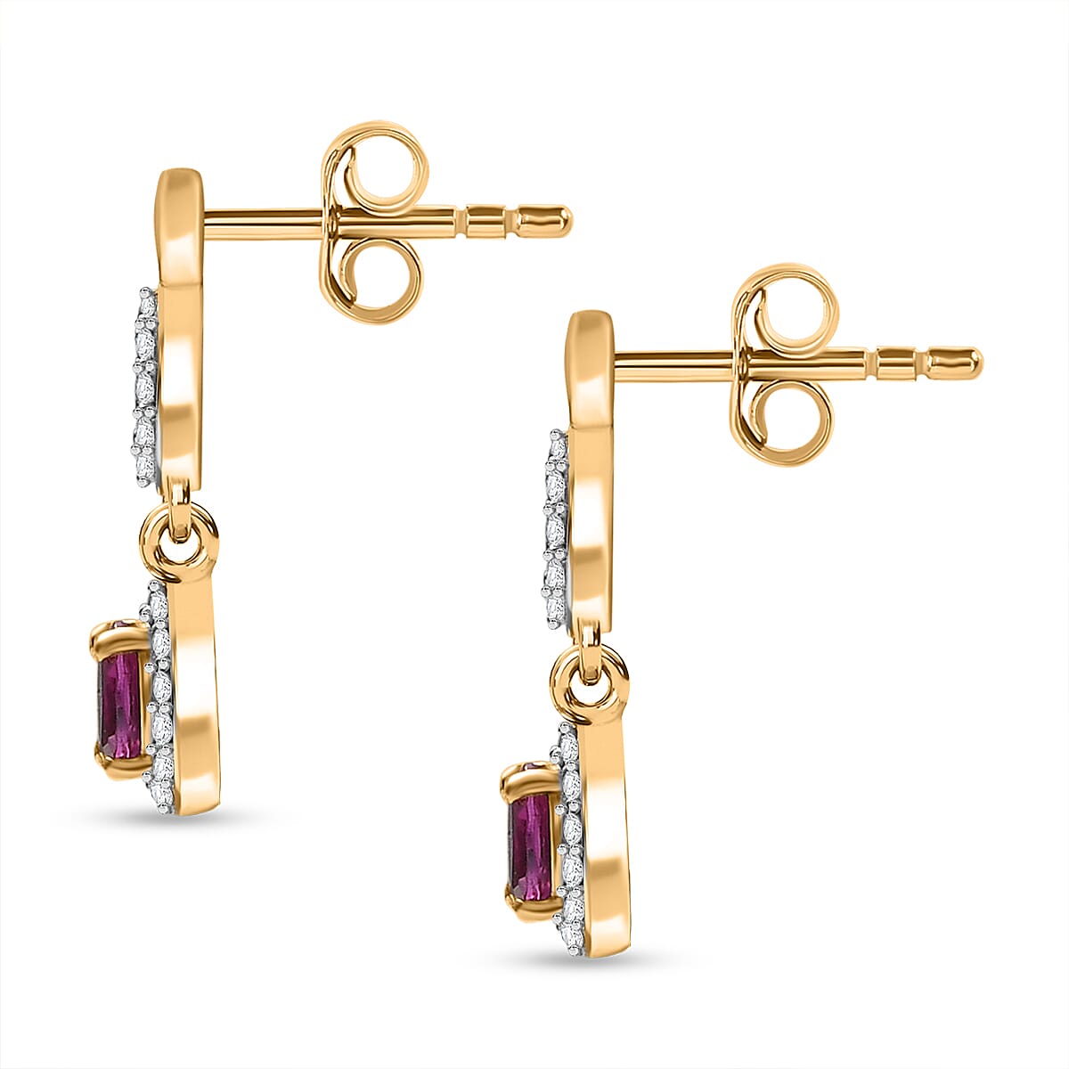 Natural Unheated Ruby, White Zircon Halo Earring in 18K Vermeil Yellow Gold Over Sterling Silver 0.67 Ct. 8195742 4