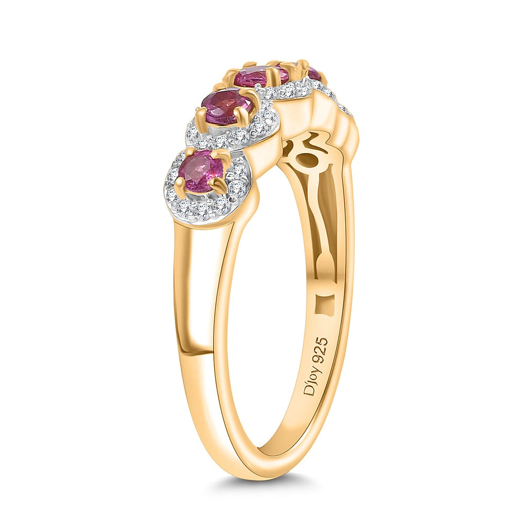 Natural Unheated Ruby & White Zircon Ring in 18K Vermeil Yellow Gold Plated Sterling Silver