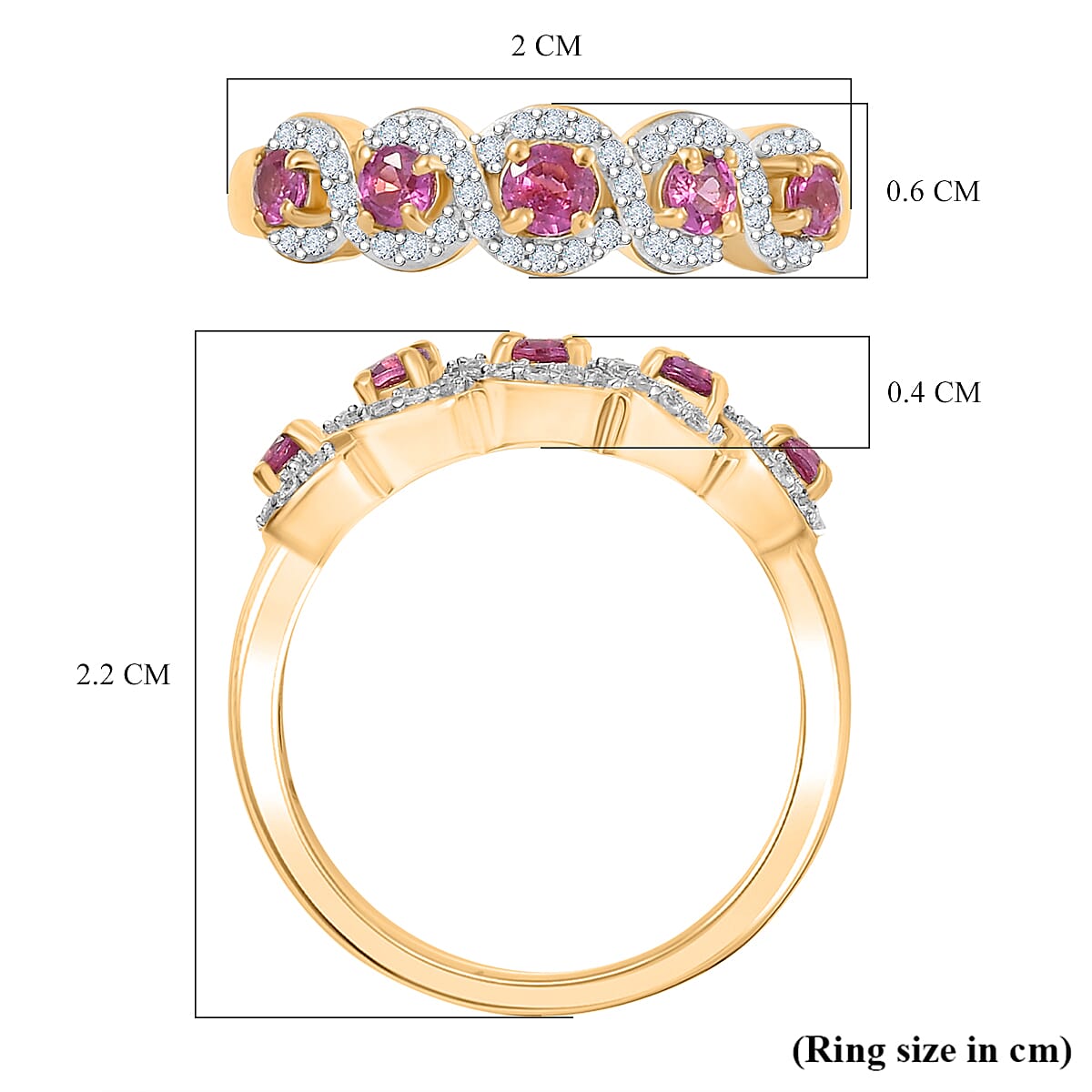 Natural Unheated Ruby &amp; White Zircon Ring in 18K Vermeil Yellow Gold Plated Sterling Silver 8195641 6
