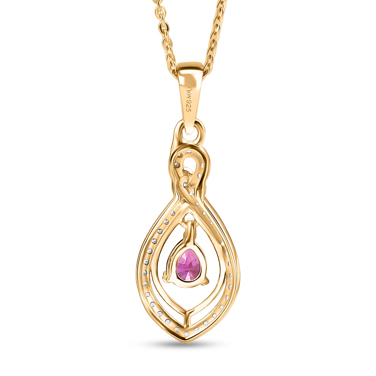 Natural Unheated Ruby &amp; White Zircon Pendant with Chain (Size 20) in 18K Vermeil Yellow Gold Plated Sterling Silver 4398880 5