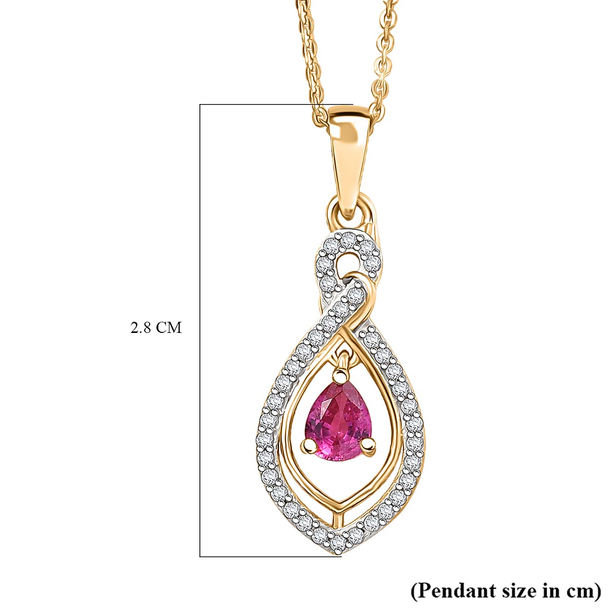 Natural Unheated Ruby &amp; White Zircon Pendant with Chain (Size 20) in 18K Vermeil Yellow Gold Plated Sterling Silver 4398880 7