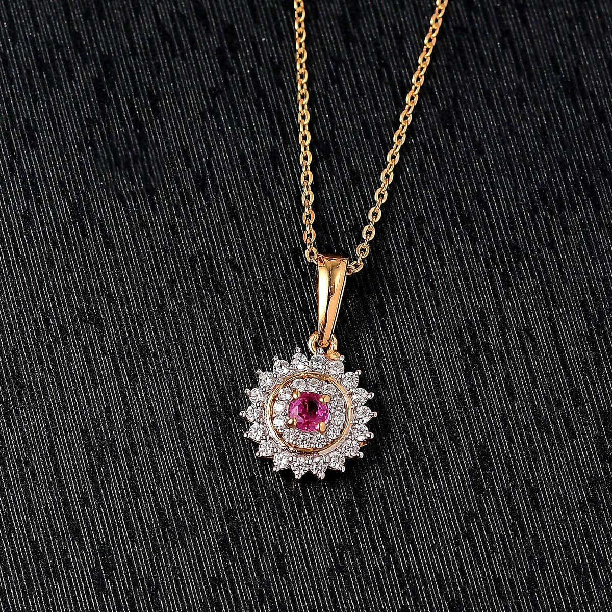 Natural Unheated Ruby &amp; White Zircon Pendant with Chain (Size 20) in 18K Vermeil Yellow Gold Plated Sterling Silver 4398886 3