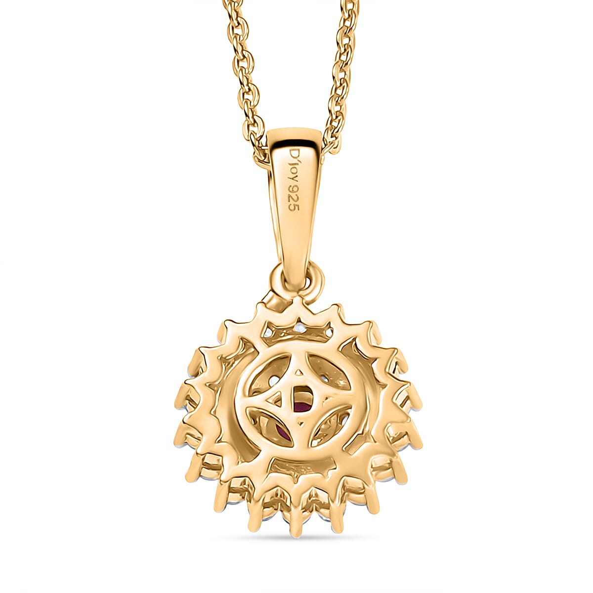 Natural Unheated Ruby &amp; White Zircon Pendant with Chain (Size 20) in 18K Vermeil Yellow Gold Plated Sterling Silver 4398886 5