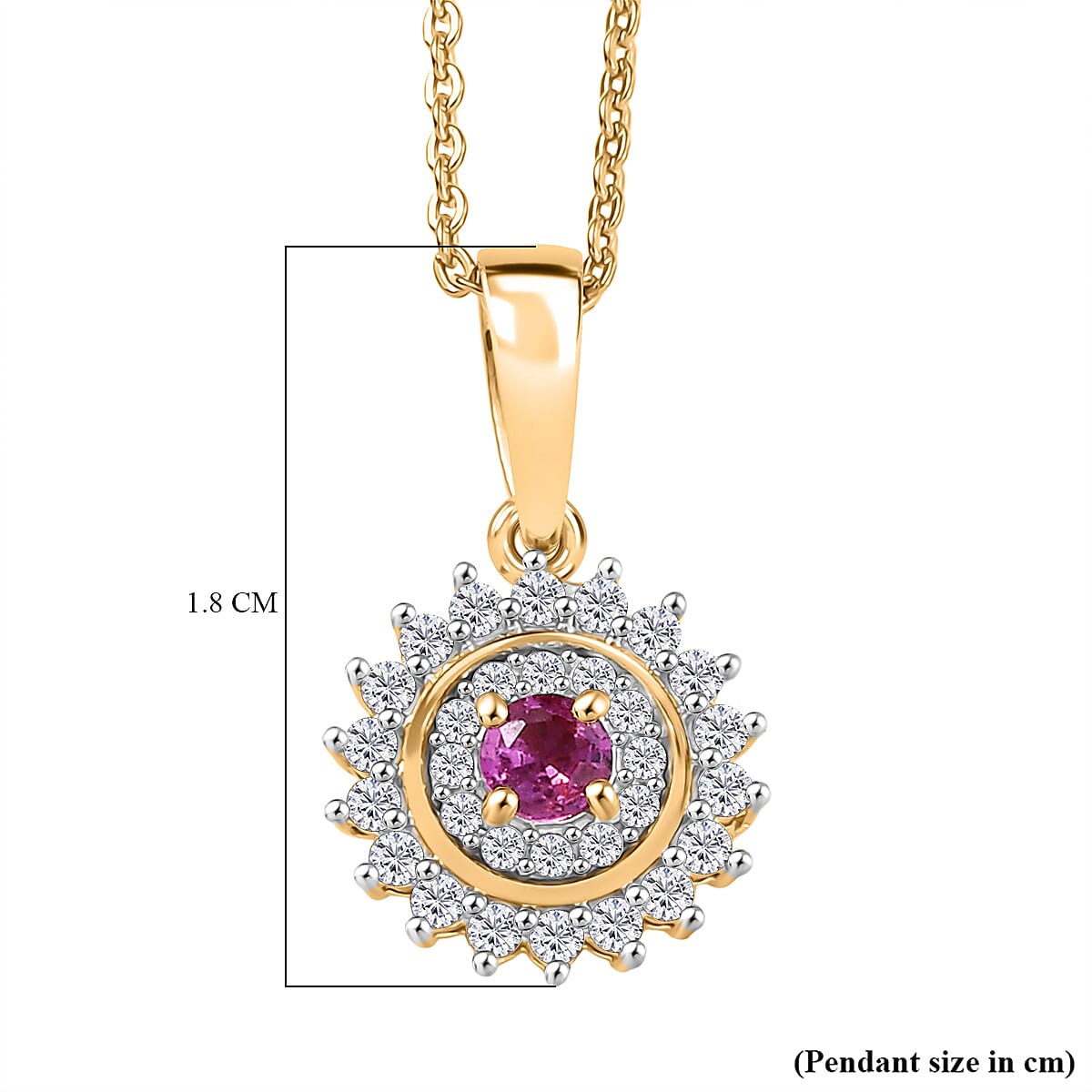 Natural Unheated Ruby &amp; White Zircon Pendant with Chain (Size 20) in 18K Vermeil Yellow Gold Plated Sterling Silver 4398886 7