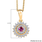 Natural Unheated Ruby & White Zircon Pendant with Chain (Size 20) in 18K Vermeil Yellow Gold Plated Sterling Silver