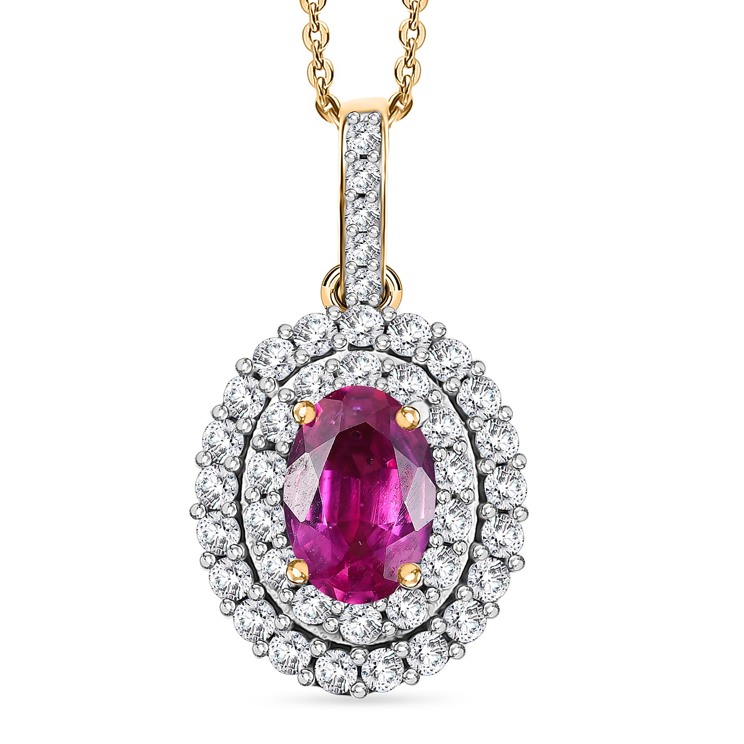 Ruby &amp; White Zircon Pendant with Chain (Size 20) in 18K Vermeil Yellow Gold Plated Sterling Silver 4398888 0