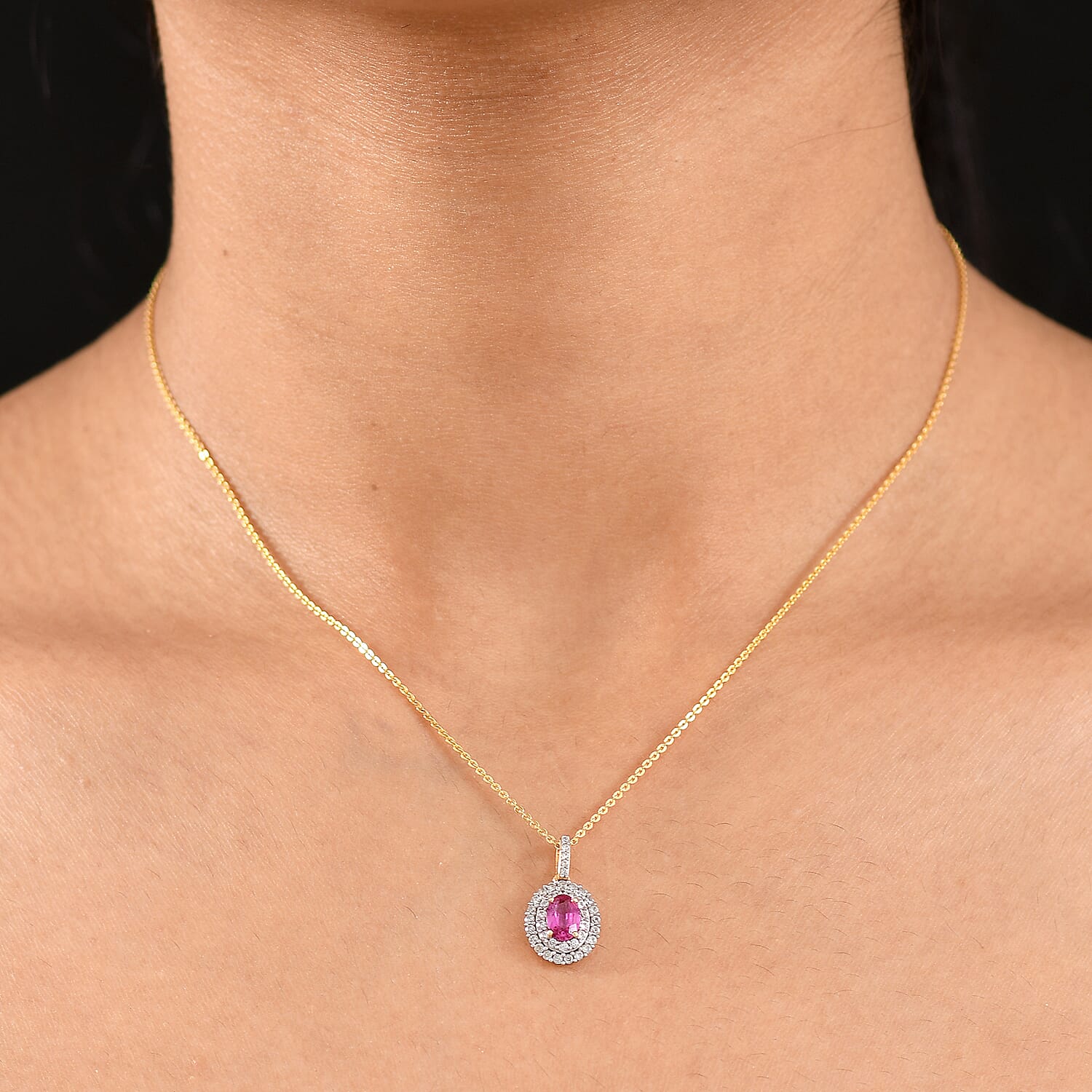 Ruby &amp; White Zircon Pendant with Chain (Size 20) in 18K Vermeil Yellow Gold Plated Sterling Silver 4398888 2