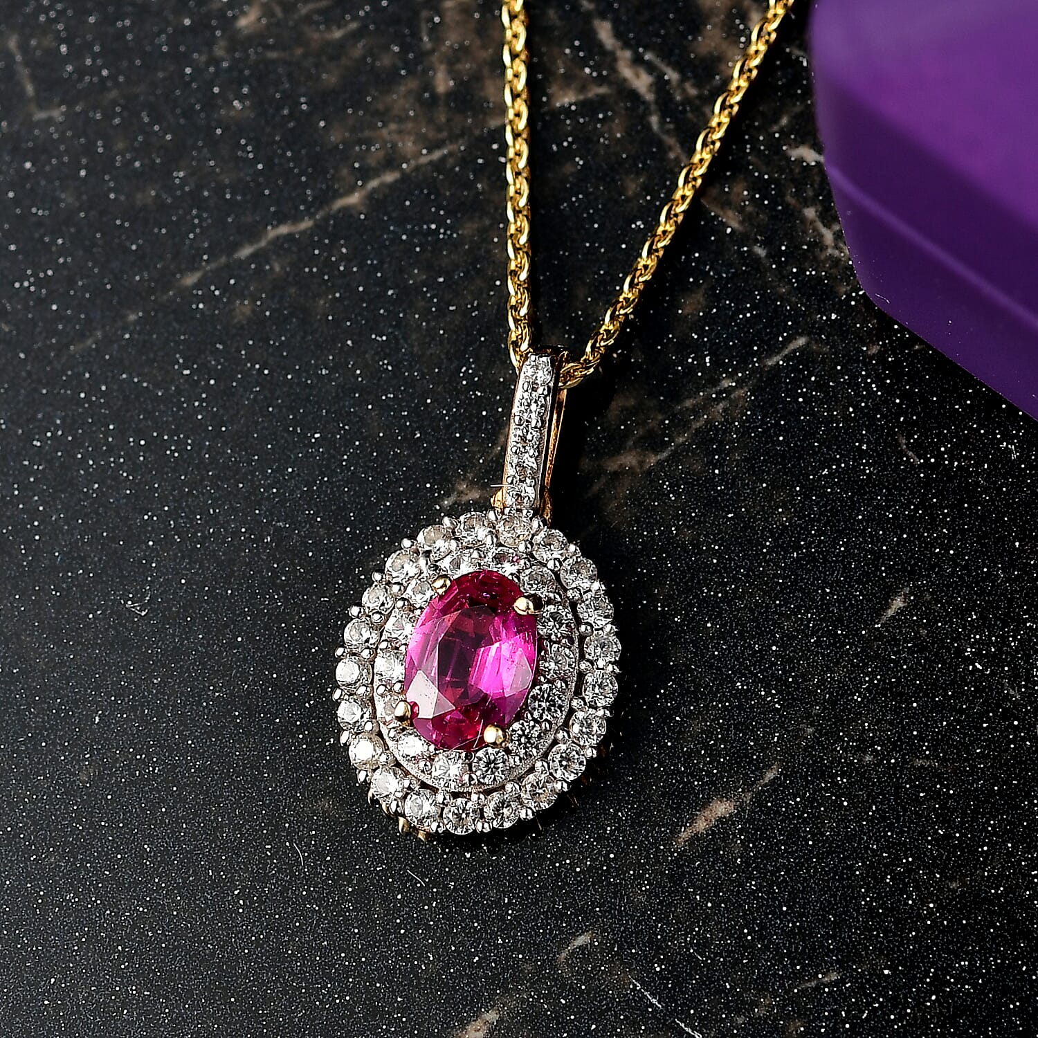 Ruby &amp; White Zircon Pendant with Chain (Size 20) in 18K Vermeil Yellow Gold Plated Sterling Silver 4398888 3