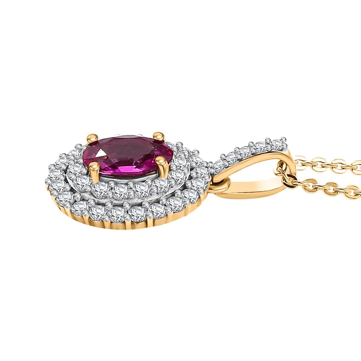 Ruby &amp; White Zircon Pendant with Chain (Size 20) in 18K Vermeil Yellow Gold Plated Sterling Silver 4398888 4
