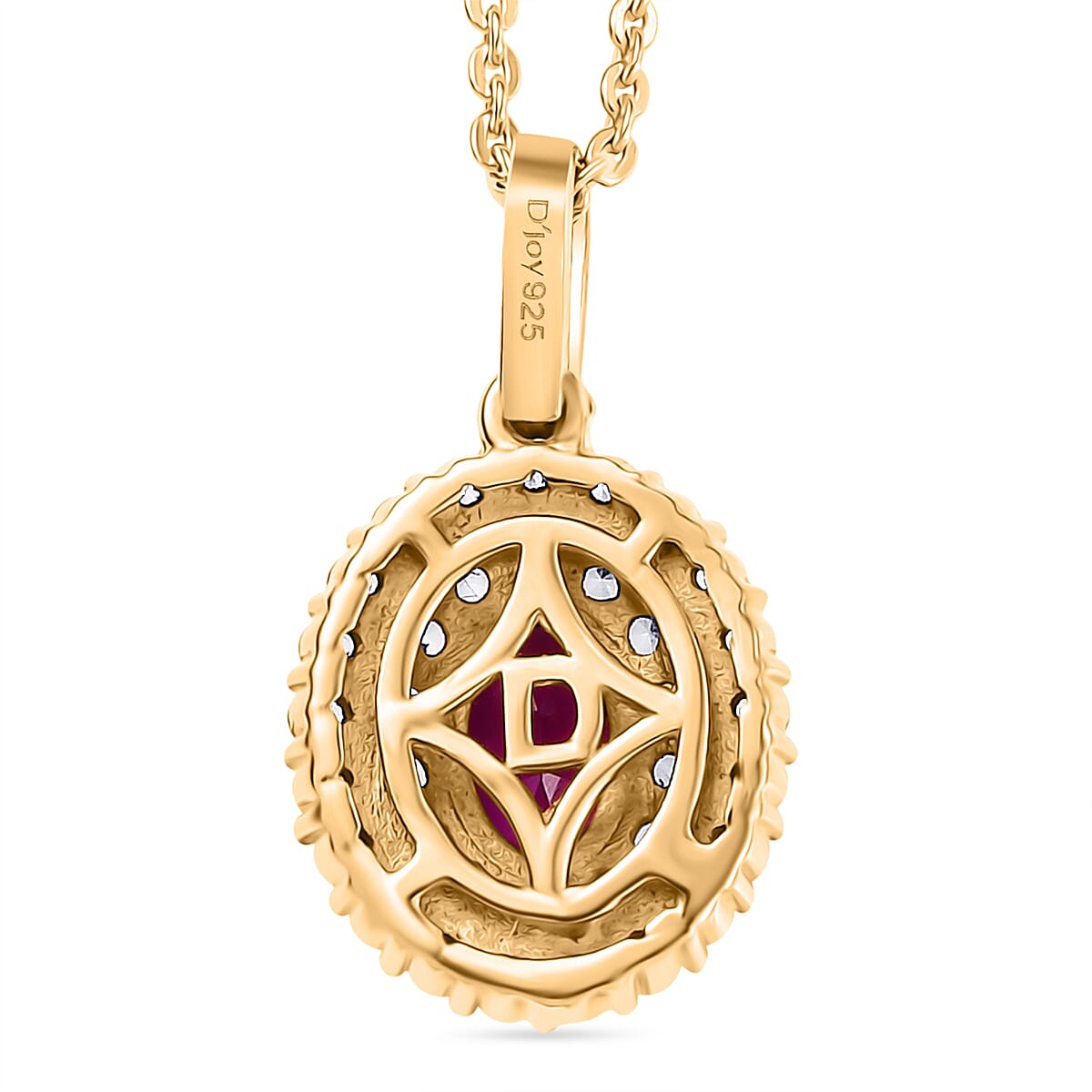 Ruby &amp; White Zircon Pendant with Chain (Size 20) in 18K Vermeil Yellow Gold Plated Sterling Silver 4398888 5