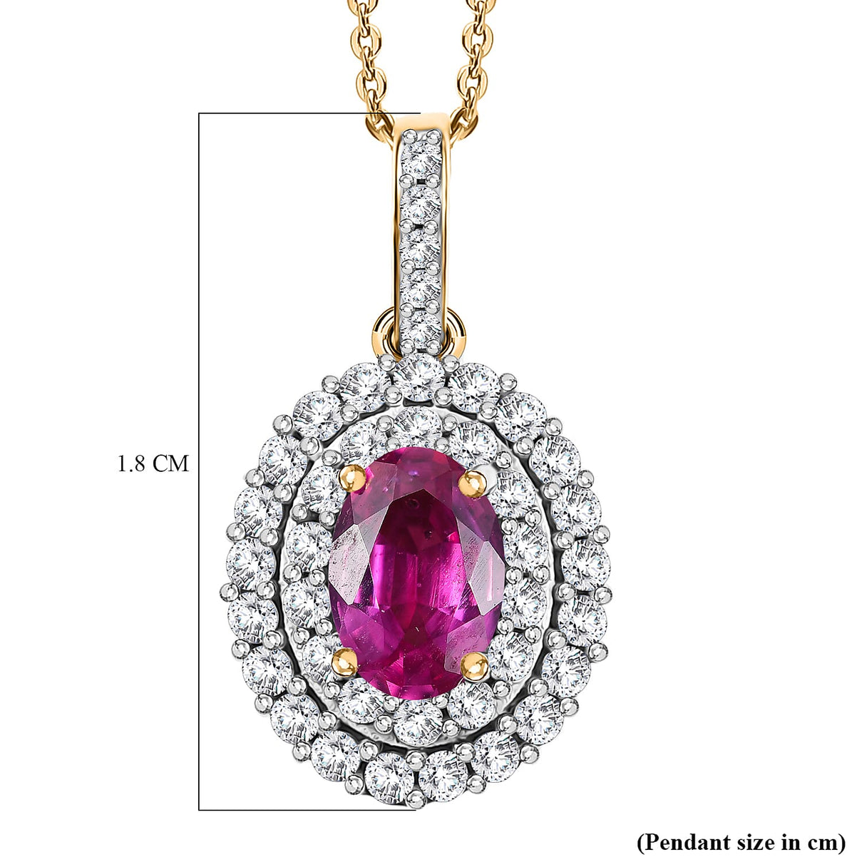 Ruby &amp; White Zircon Pendant with Chain (Size 20) in 18K Vermeil Yellow Gold Plated Sterling Silver 4398888 6
