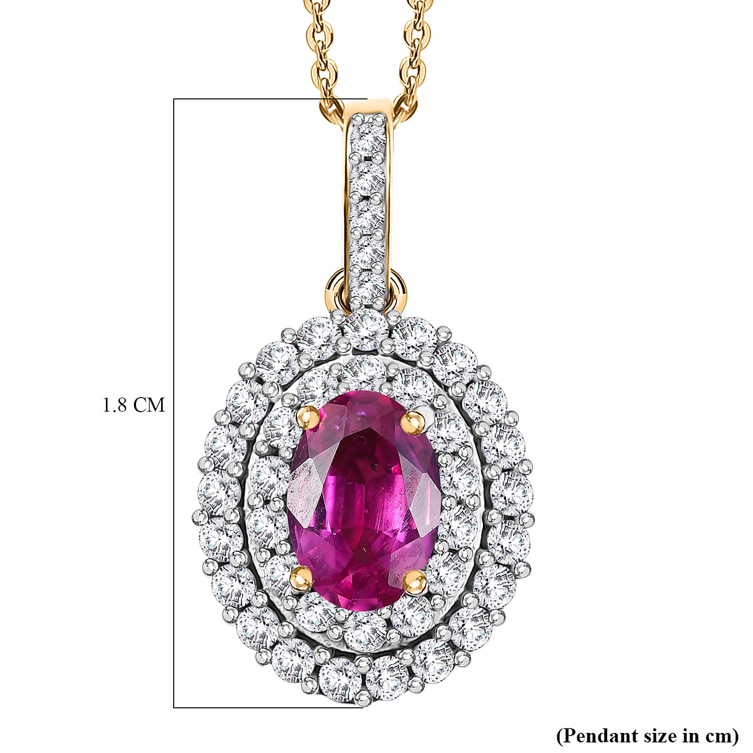 Ruby &amp; White Zircon Pendant with Chain (Size 20) in 18K Vermeil Yellow Gold Plated Sterling Silver 4398888 6