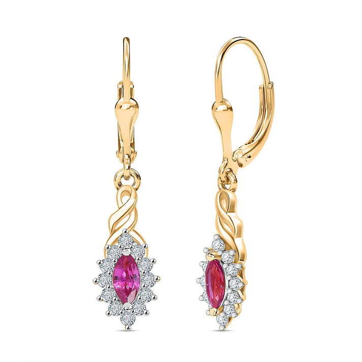 Natural Unheated Ruby, White Zircon Halo Dangling Lever Back Earring in 18K Vermeil Yellow Gold Plated Sterling Silver 1.08 Ct. 8196377 1