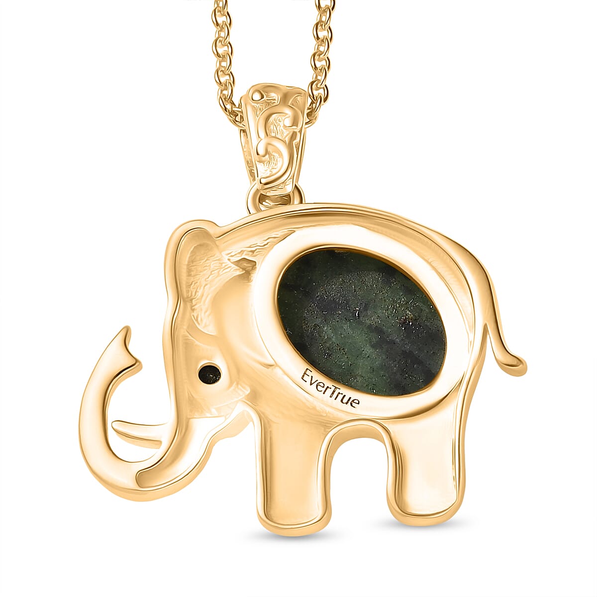 EverTrue Natural Ruby Zoisite &amp; Black Spinel Elephant Pendant with Chain (Size 20) in Yellow Gold Plated 4421994 4