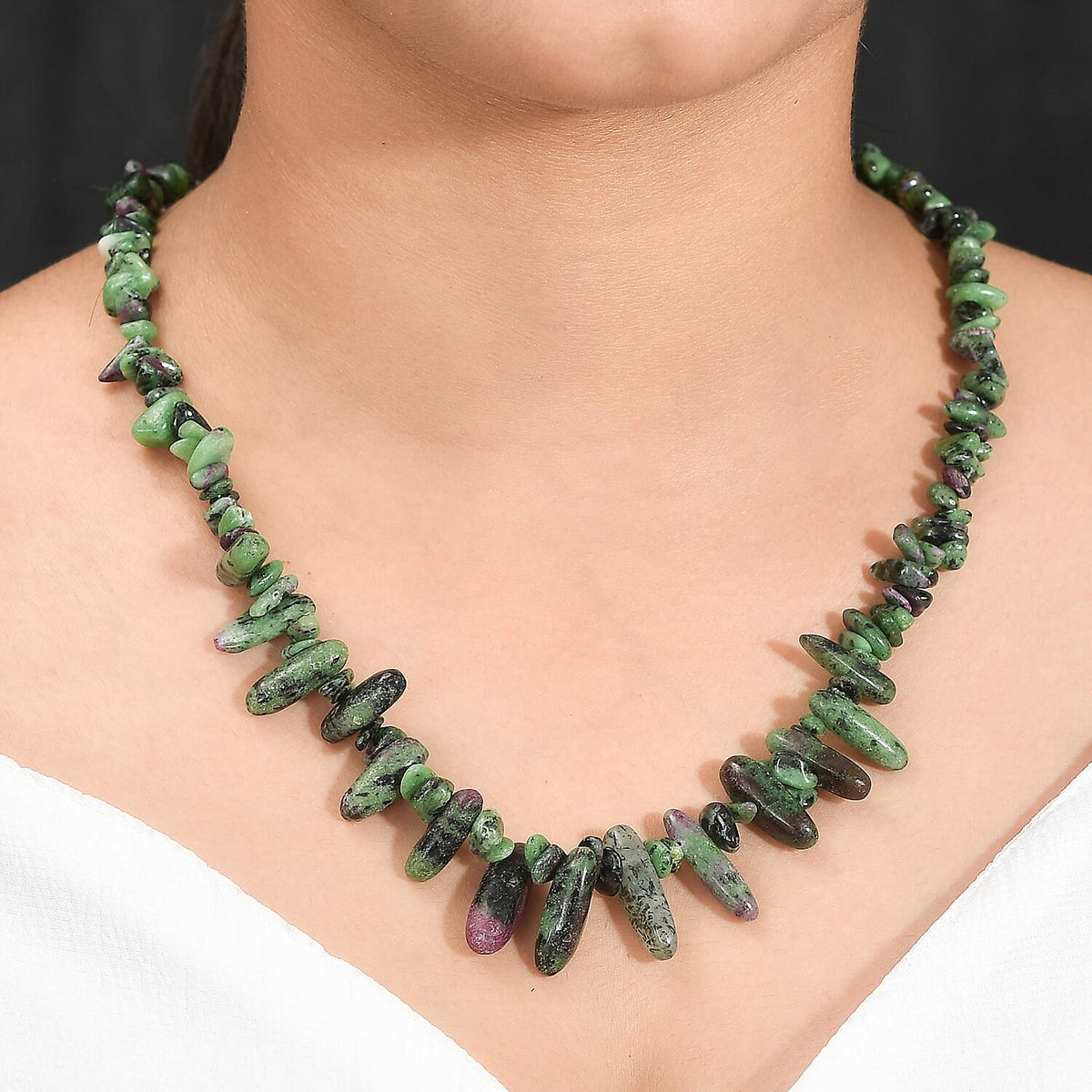 Ruby Zoisite  Necklace (Size - 20) in Rhodium Pure Yellow Brass 300.00 ct. 7857696 3